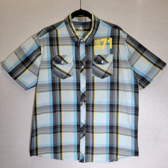 Disney Other - Disney Parks Plaid Short Sleeve Disneyland 1955 Button Down Shirt Size Large